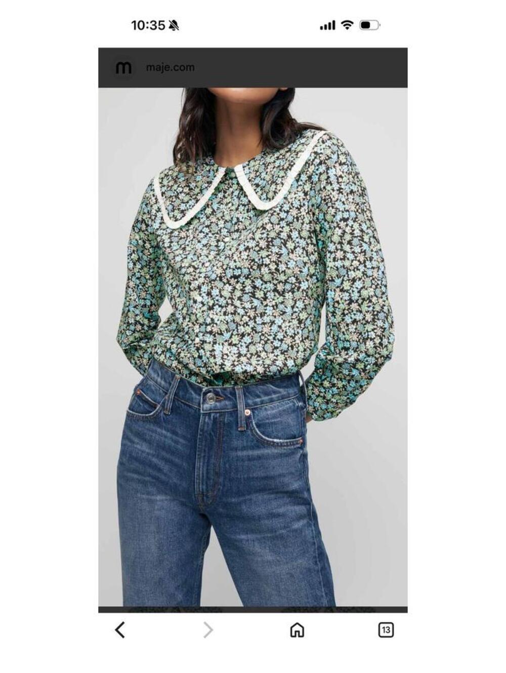 Maje City Collared Floral Button-Up Blouse With Large Collar S Feminine Girly